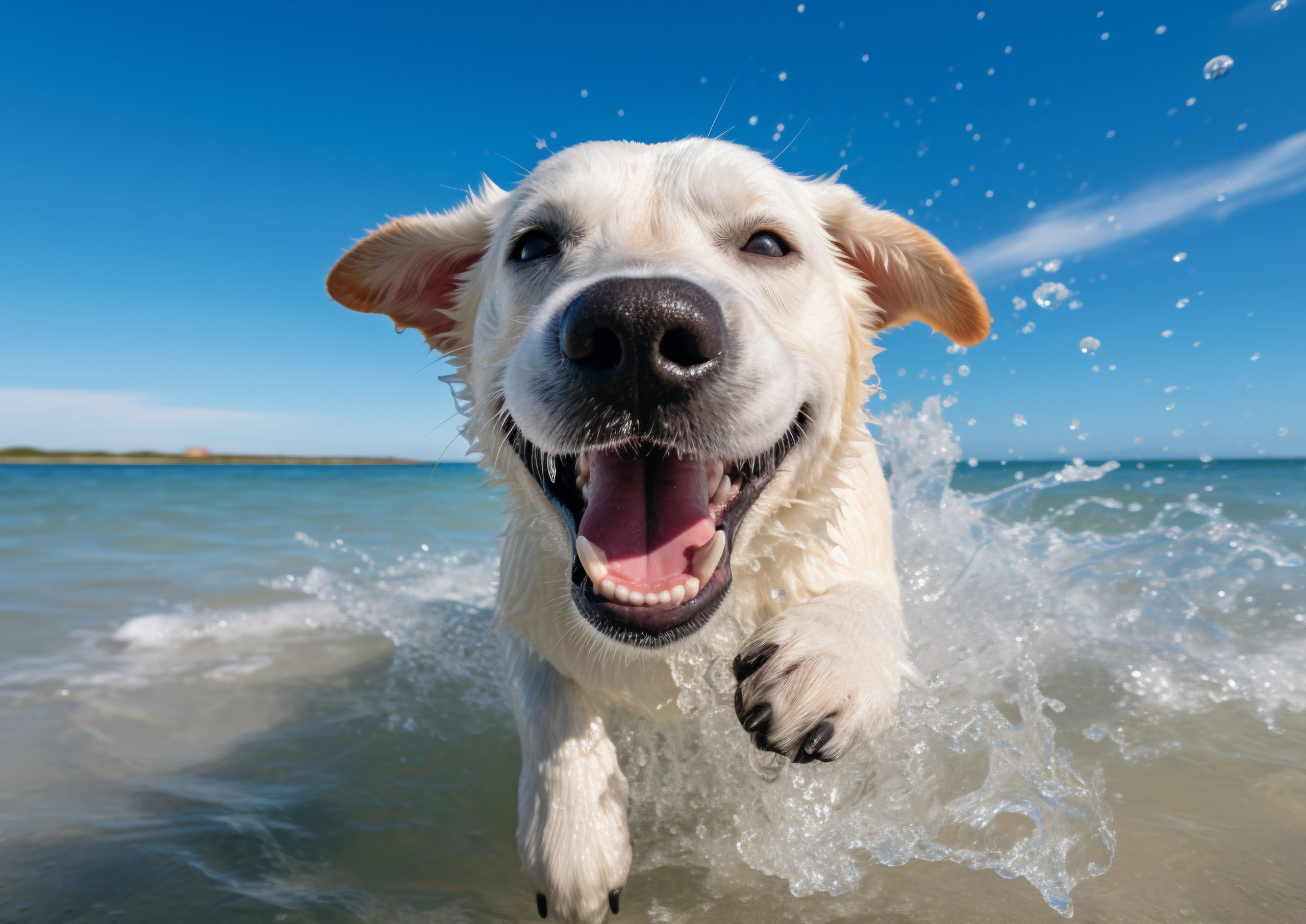 image of puppy playing in sea